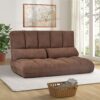 Double Chaise Lounge Sofa Floor Couch And Sofa With Two Pillows - Brown - Image 6