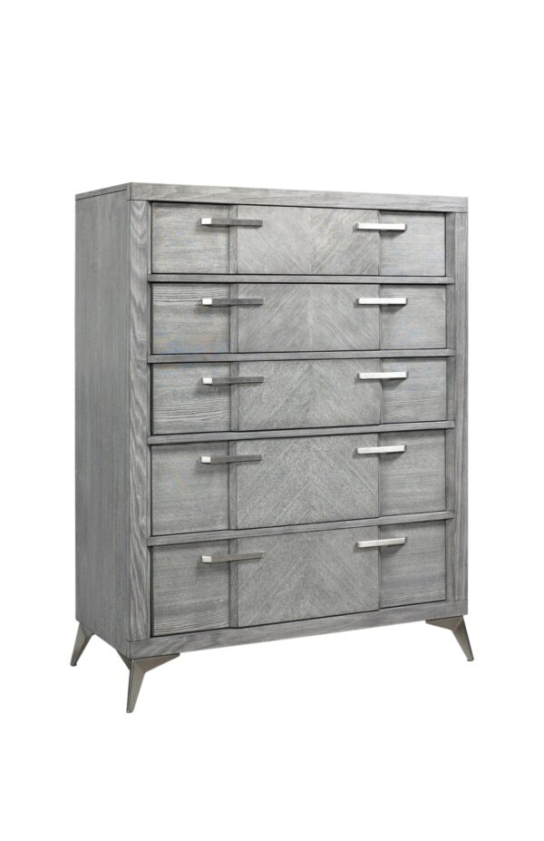 5 Drawer Chest Book Matched Veneers - Gray