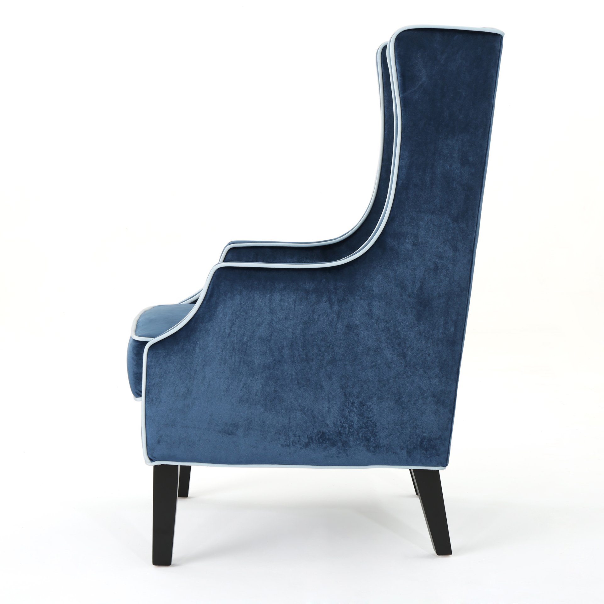 Elegant Velvet Club Chair With Tonal Piping - Blue - Image 7