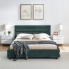 Modern Queen Size Cushioned Bed Frame With Headboard And Drawers And Velvet - Blue / Green - Image 8
