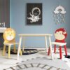 Kids Table And 2 Chairs Set, 3 Pieces Toddler Table And Chair Set, Wooden Activity Play Table Set (Lion&Monkey) - Natural - Image 10