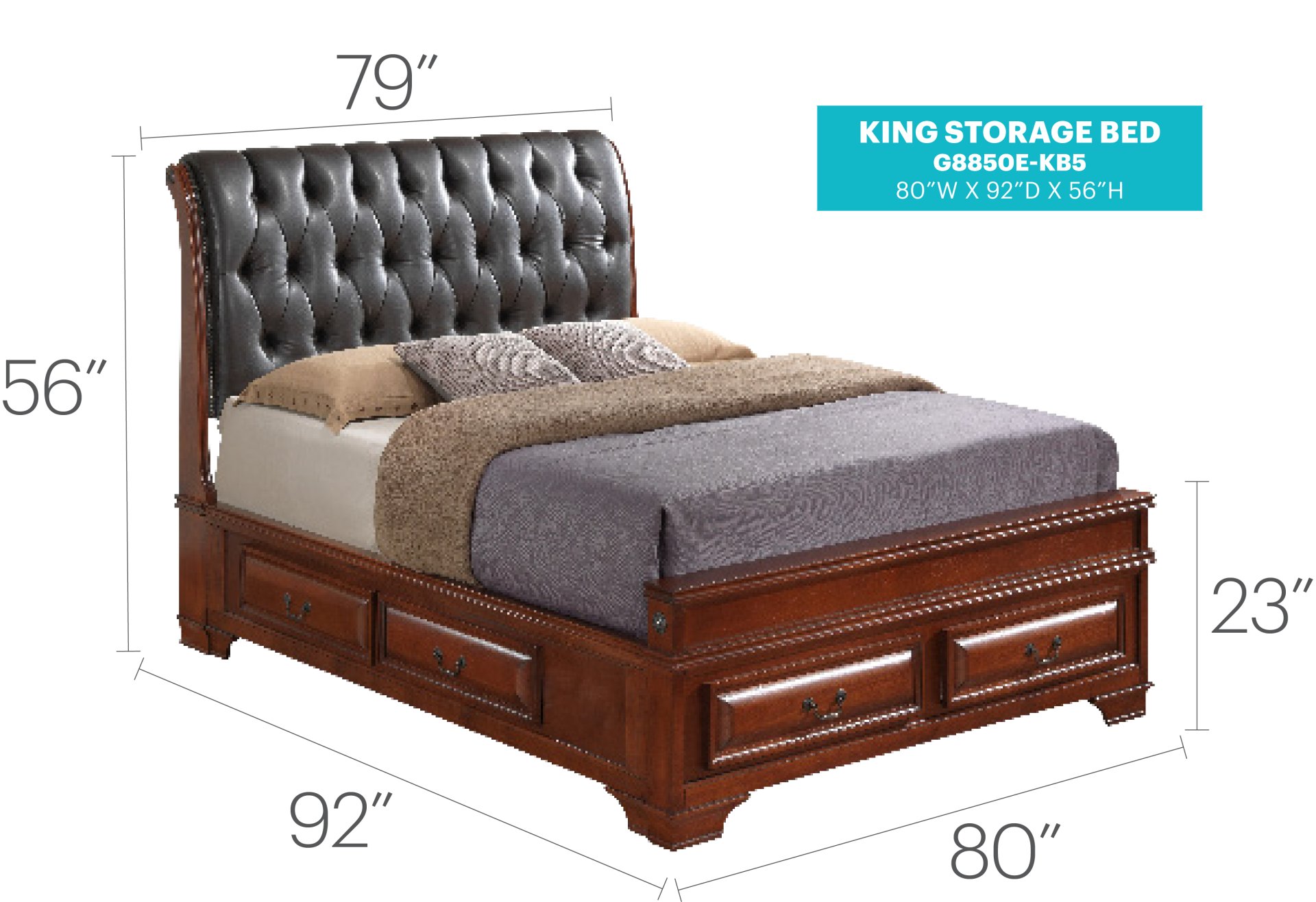 King Storage Bed - Oak - Image 7