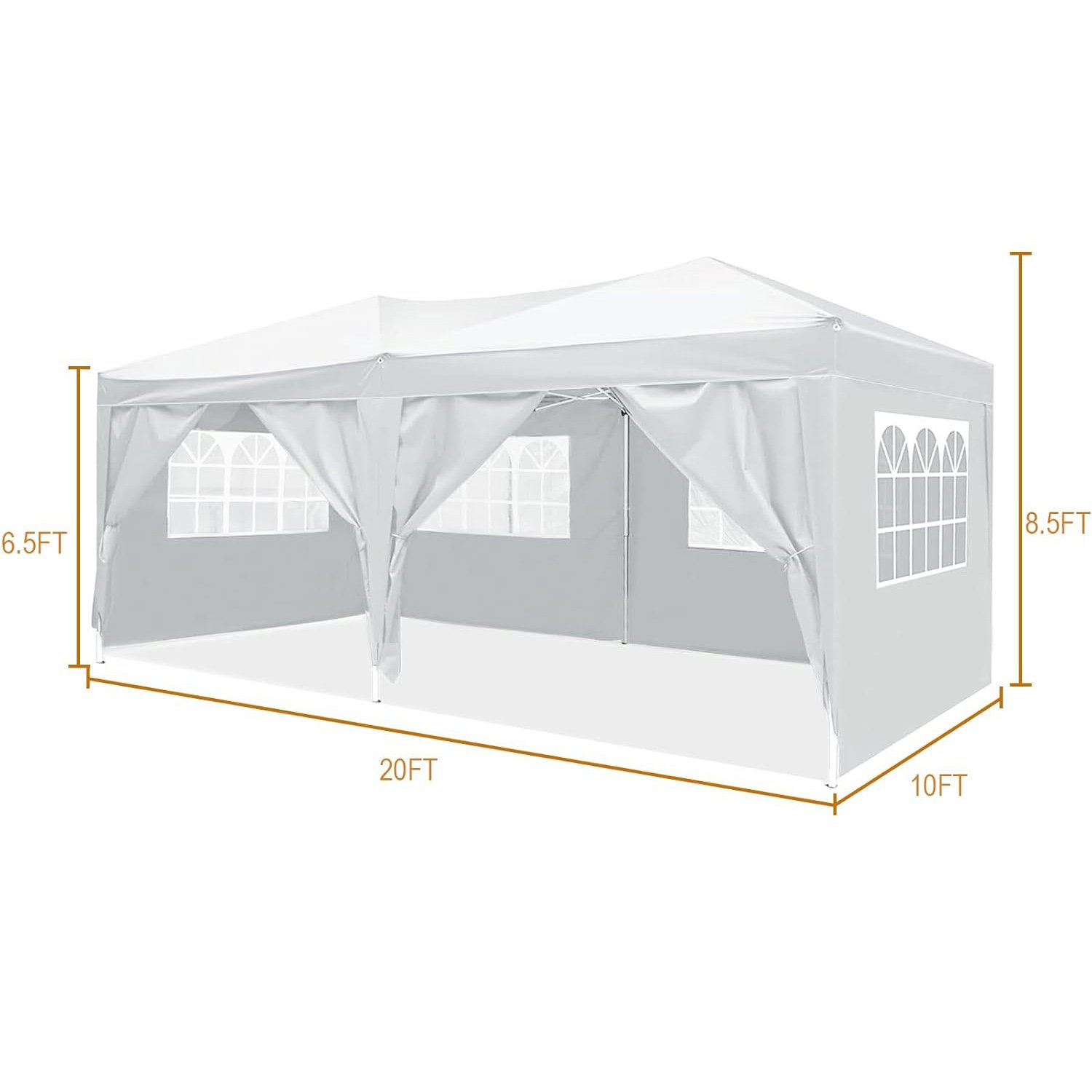 10'X20' Folding Canopy With 6 Removable Sidewalls Outdoor Event Shelter UPF 50+ Gazebo Portable Tents For Parties Beach Camping Wedding Ez Pop Up Canopy - White - Image 5