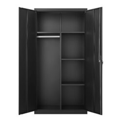 Metal Wardrobe Cabinet With Hanging Rod And Lock Adjustable Shelves Clothing Locker Storage - Black