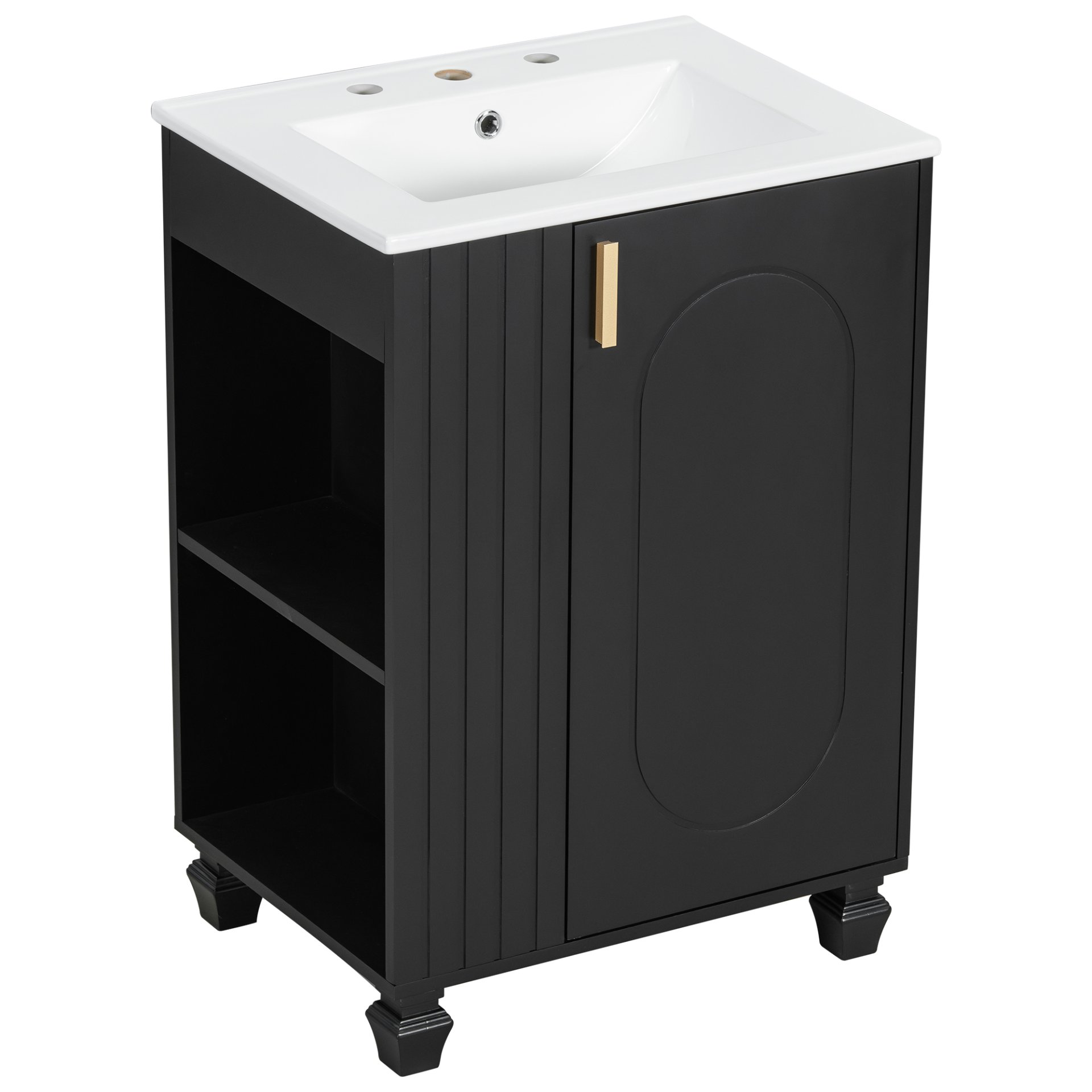 Classic Retro 24" Bathroom Vanity With Sink, Door Shelf, Side Open Storage Frame, Soft Closing Door - Black - Image 16