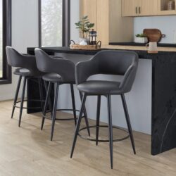 Margarite - Contemporary Fixed Height Counter Stool With Swivel With Round Footrest (Set of 2) - Matte Black / Gray