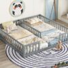 Double Twin Floor Bed With Fence, Guardrails, Without Door - Gray - Image 4