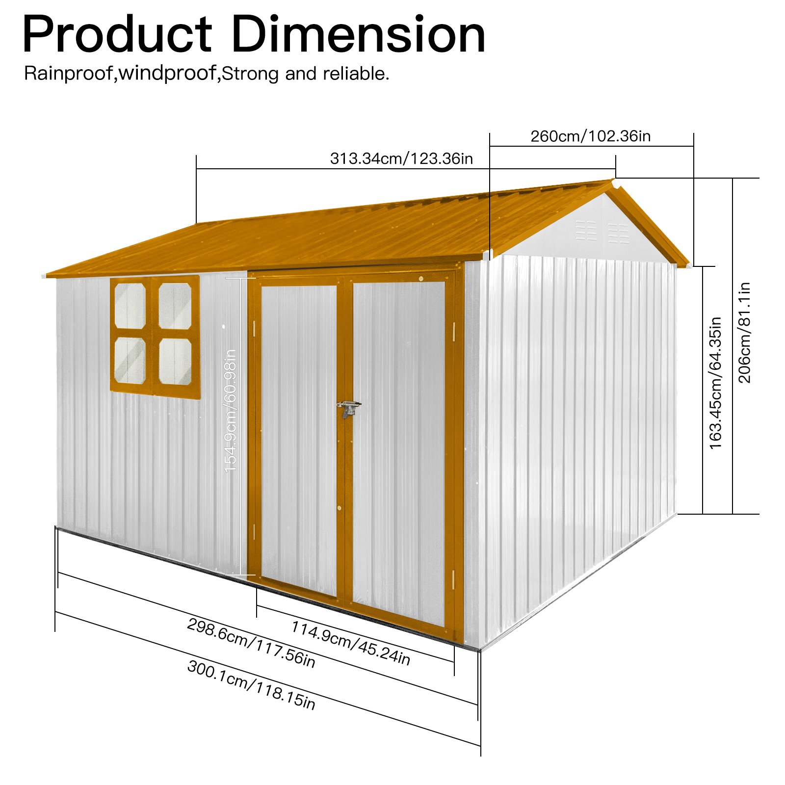 10'x8' Garden Sheds Outdoor Storage Sheds With Window - White / Yellow - Image 8