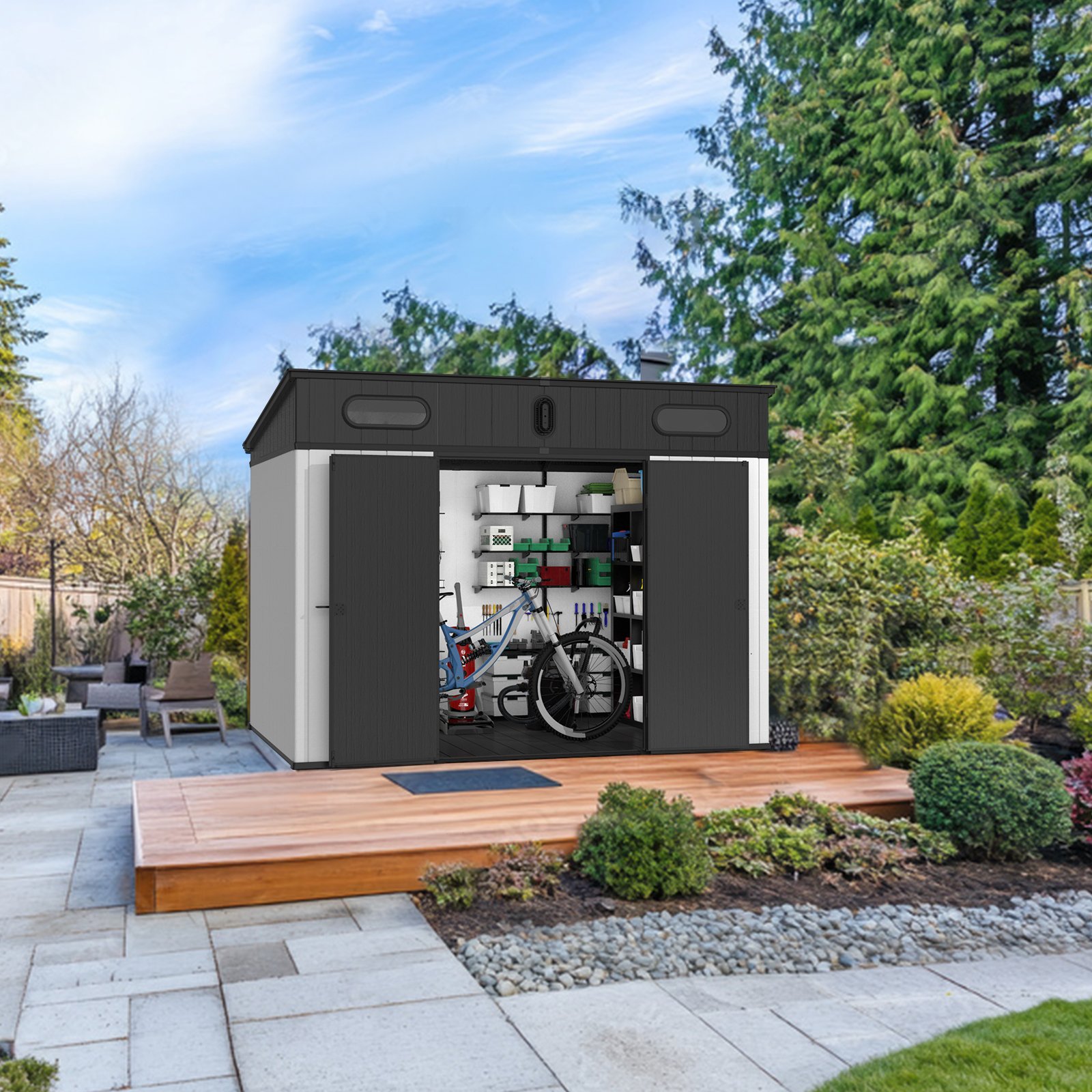 10 Ft. W X 7 Ft. D Plastic Storage Shed With Floor - Black / Gray - Image 2