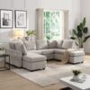 Sectional Sofa Couch Sofa Bed U-Shaped Sofa With Two Movable Ottoman And Three USB Ports For Living Room - Gray - Image 9