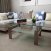 Rectangle Glass Coffee Table, Modern Side Center Tables - Walnut / Clear - Image 4