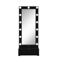 Elisa - Narrow Tall Mirror With Speaker And Drawer - Black