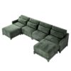 Elegant Four Seater Sofa With Movable Ottoman Lumbar Pillow Frame - Green - Image 21