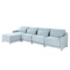 Stylish Four Seater Sofa With Movable Ottoman With Ergonomic Design - Sky Blue - Image 21