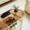 Movable Oval Metal Glass Coffee Table With Storage - White - Image 20