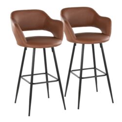 Margarite - Contemporary Fixed Height BarStool With Square Footrest (Set of 2) - Black / Brown