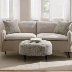Upendo - Pattern Linen Sofa With 2 Toss Pillows - Beige