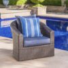 Nimbus - Outdoor Swivel Club Chair With Rattan Wicker Cover - Brown / Navy Blue - Image 4
