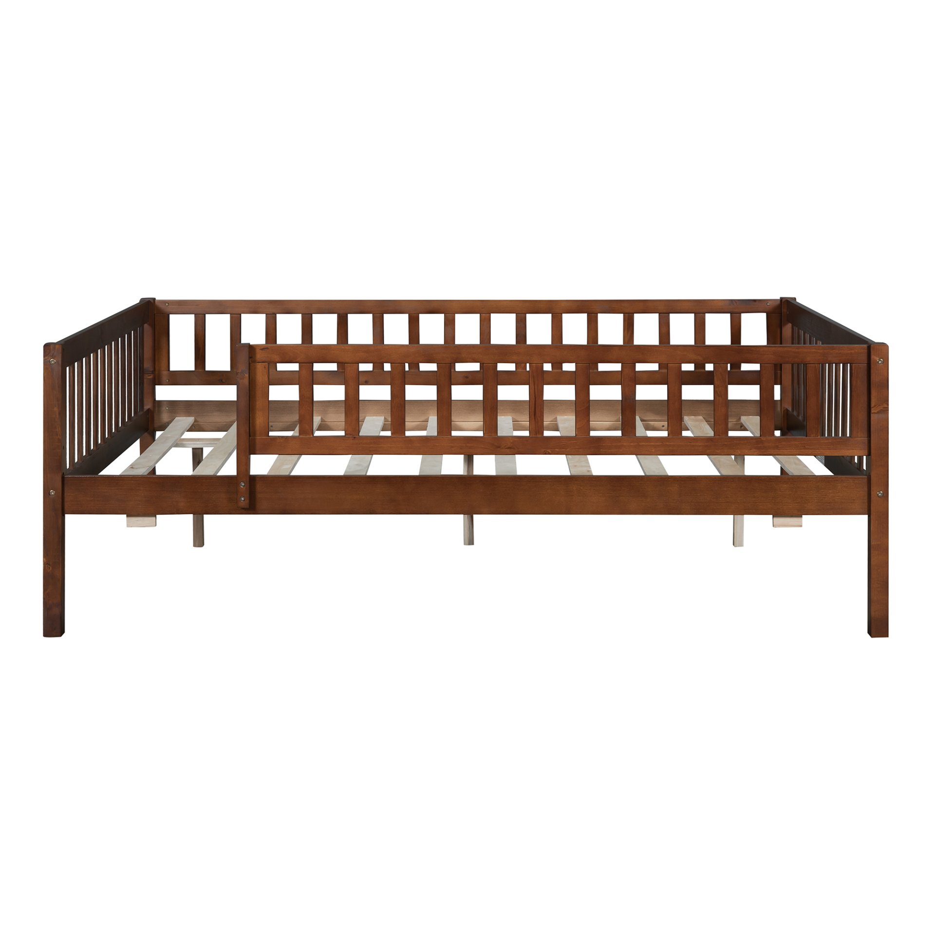 Full Size Daybed With Trundle And Fence Guardrails - Walnut - Image 8