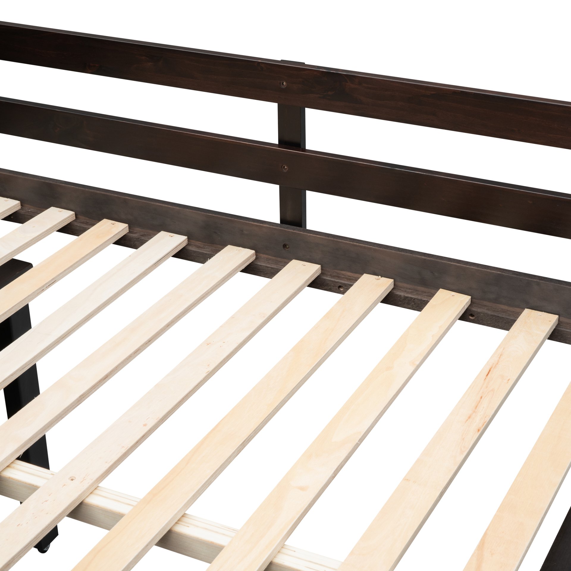 Full Size Loft Bed With Retractable Writing Desk And 3 Drawers With Storage Stairs And Shelves - Espresso - Image 20