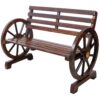 Rustic Country 2 Person Wooden Wagon Wheel Bench With Slatted Seat And Backrest - Brown - Image 8
