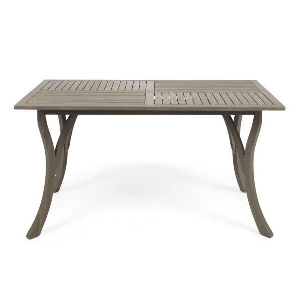 Transitional Acacia Wood Dining Table With Slat Panel Top - Gray