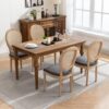 French Style Solid Wood Frame Antique Painting Linen Fabric Rattan Back Dining Chair (Set of 2) - Gray - Image 13