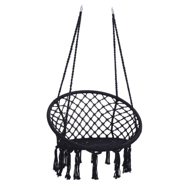 Macrame Hanging Hammock Chair, Cotton Rope Swing For Indoor And Outdoor Use, 330 Lbs Capacity - Black