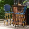 Outdoor Rattan And Aluminum French Barstools Set - Navy Blue - Image 5