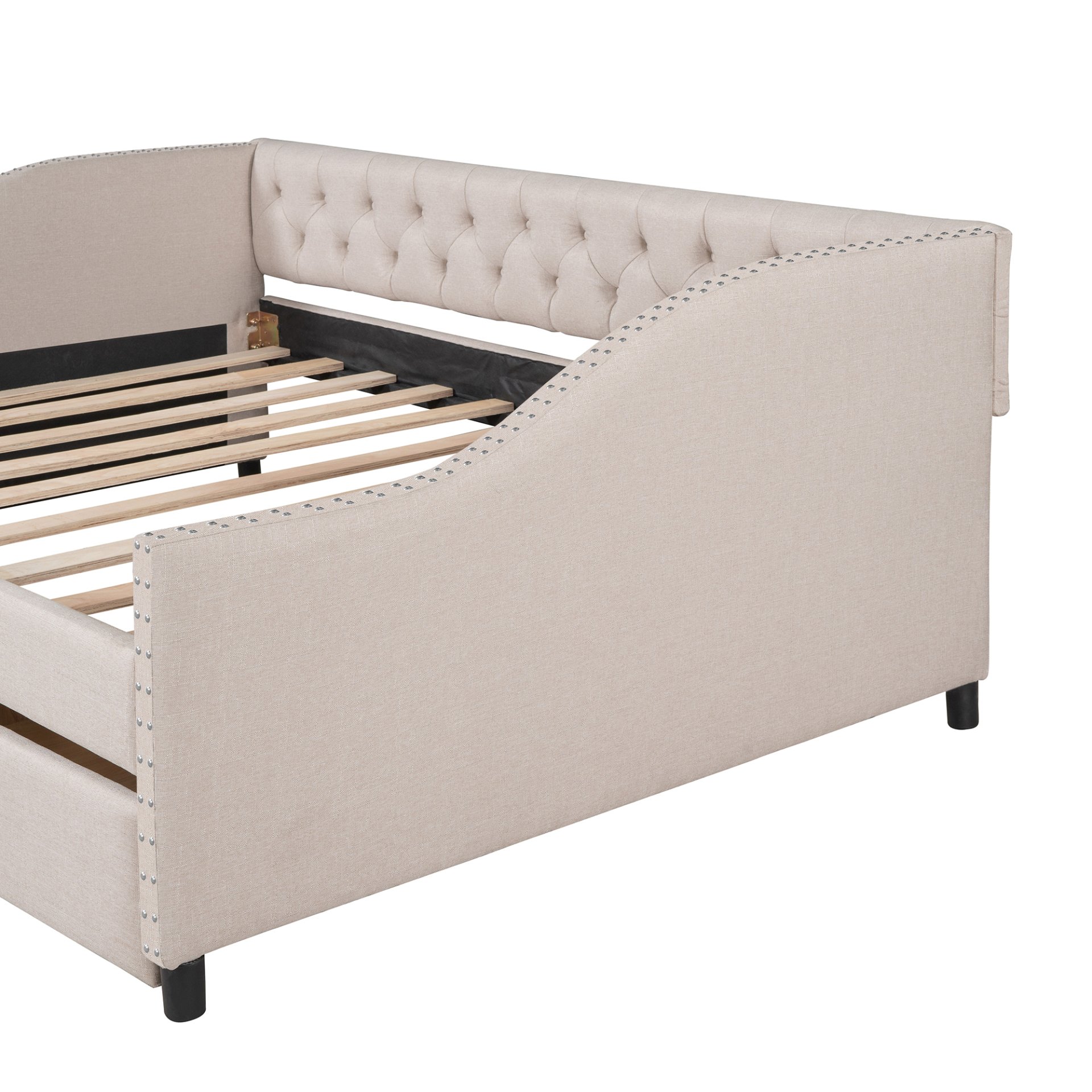 Full Size Upholstered Daybed With Two Drawers, Slat Support - Beige - Image 19