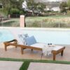 Outdoor Chaise Lounge With Acacia Wood Frame - White / Teak - Image 10