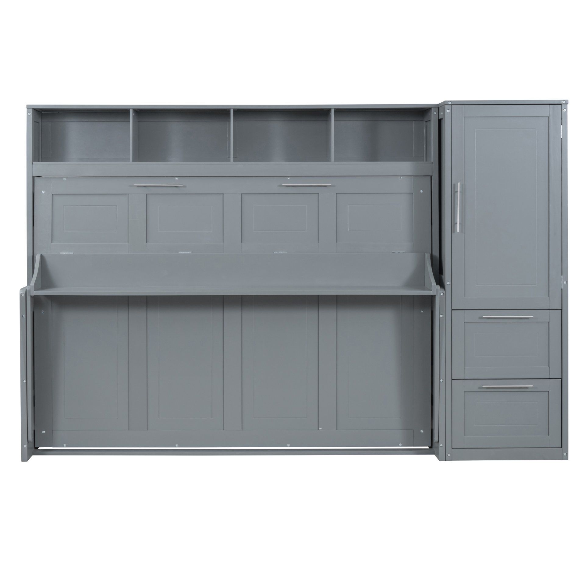 Queen Size Murphy Wall Bed With Closet And Drawers - Gray - Image 6