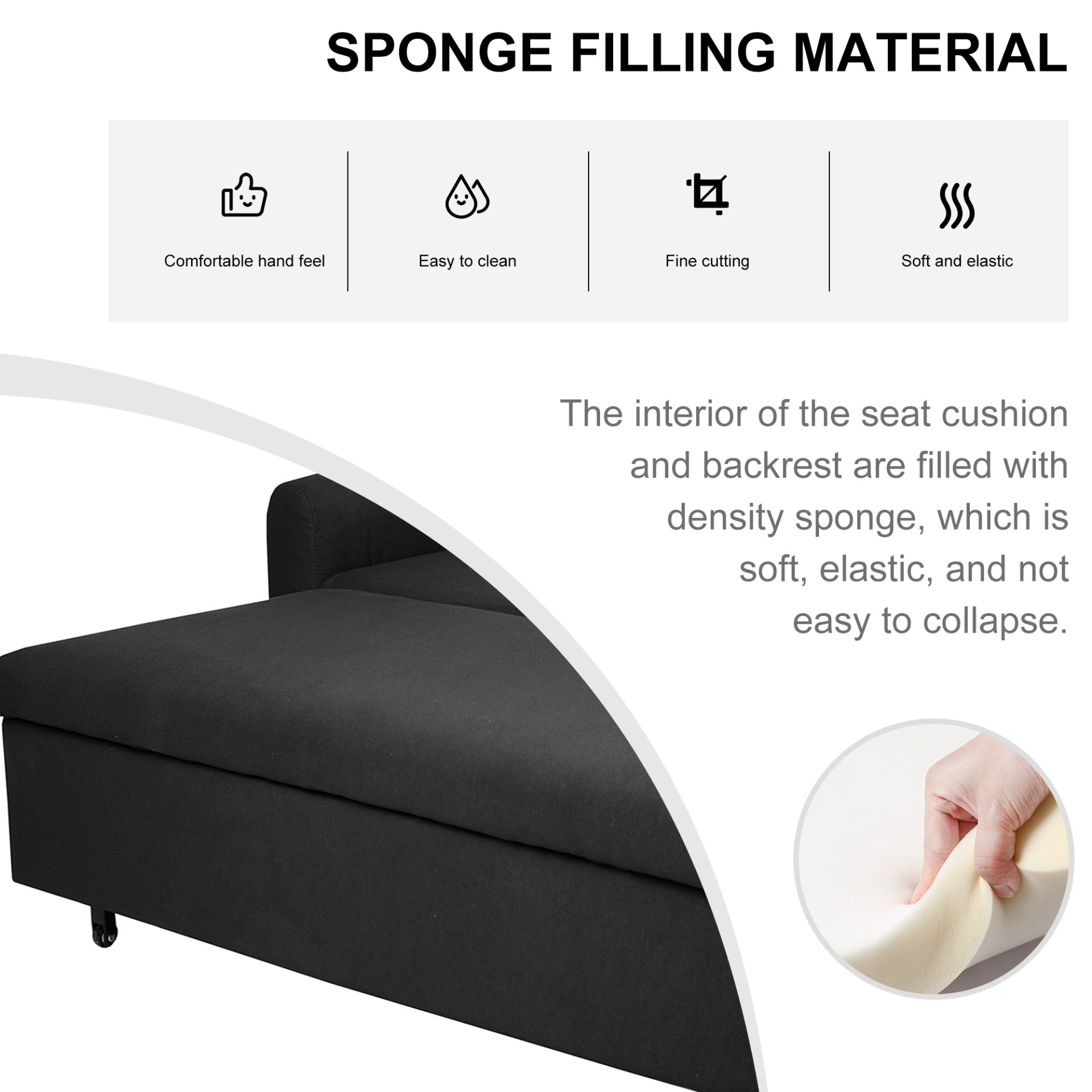 Balus - 2 In 1 Convertible Sofa Bed & Storage And Adjustable Backrest - Black - Image 7