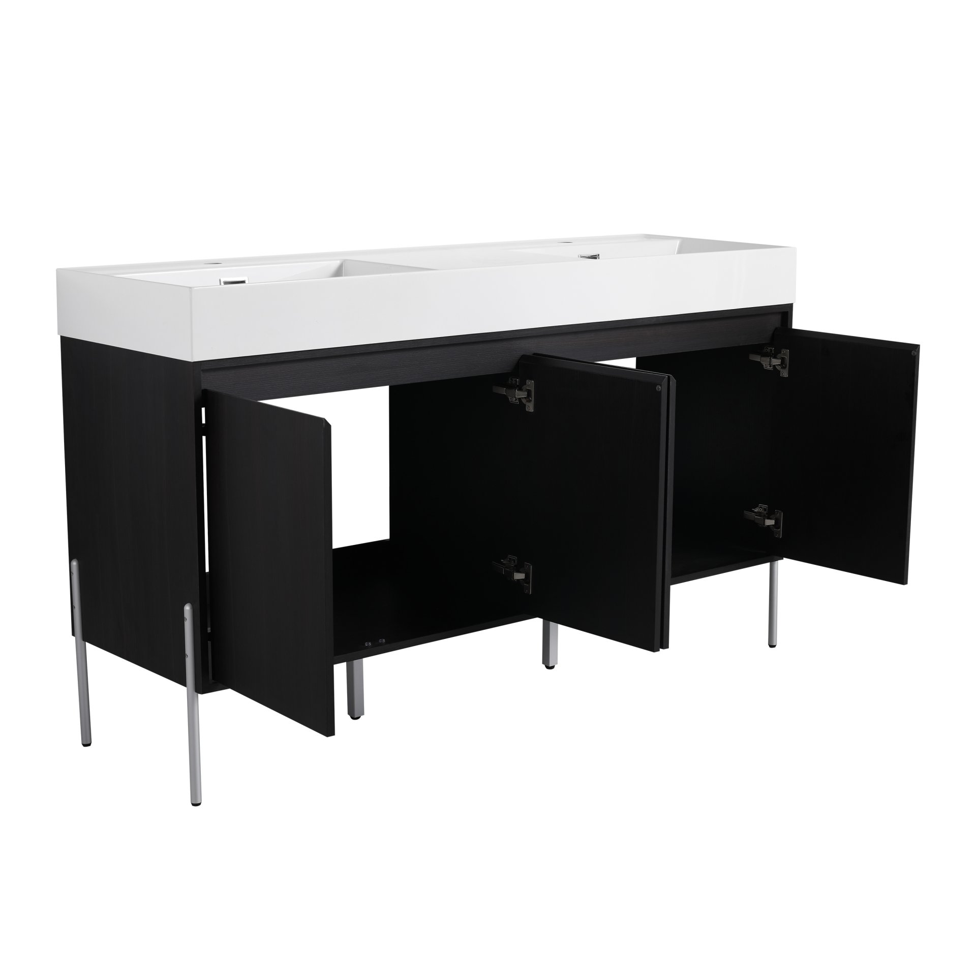 Deluxe 60" Freestanding Bathroom Vanity With Resin Double Sink - Dark Oak - Image 19