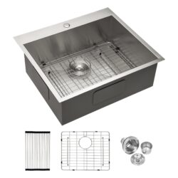 Kitchen Sink Drop In With Single Bowl Topmount Design - Brushed Nickel