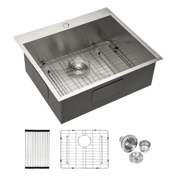 Kitchen Sink Drop In With Single Bowl Topmount Design - Brushed Nickel