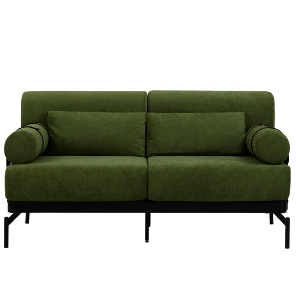 Modern Loveseat Sofa 2 Seater With USB Ports, Cylindrical Armrests - Green