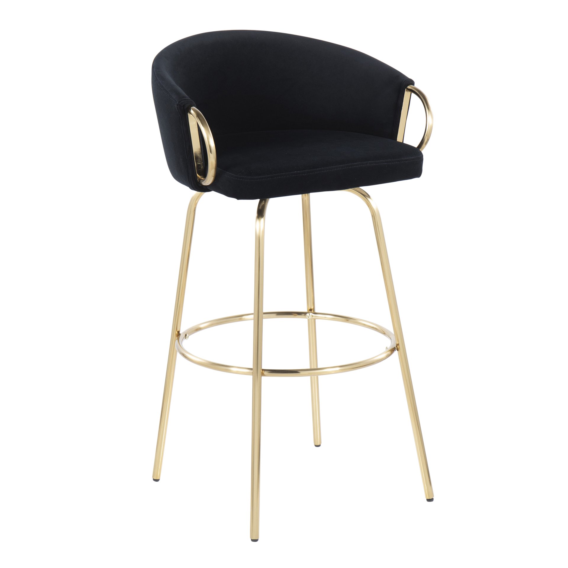 Claire - Contemporary / Glam Fixed Height Bar Stool With Round Footrest (Set of 2) - Black / Gold - Image 2