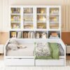 Full Size Daybed With Glass Door Storage Cabinets, Built In LED Lighting And Shelves - White - Image 16