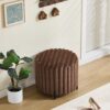 Upholstered Round Pouf Ottoman Foot Rest With Black Metal Legs - Brown - Image 5