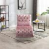 Velvet Chaise Lounge Indoor, Button Tufted Upholstered Chaise Lounge Chair With Pillow - Pink - Image 4