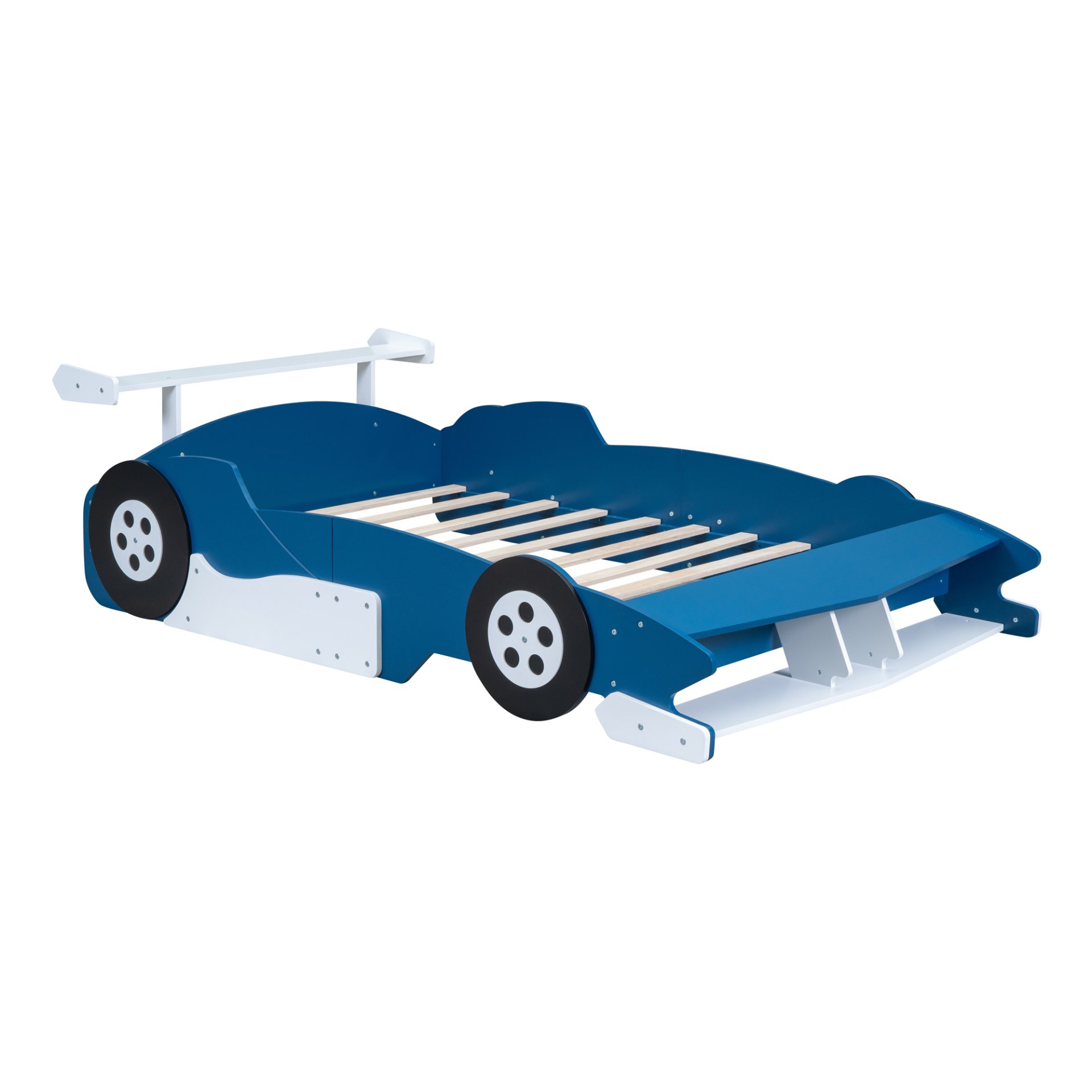 Full Size Race Car Shaped Platform Bed With Wheels - Blue - Image 5