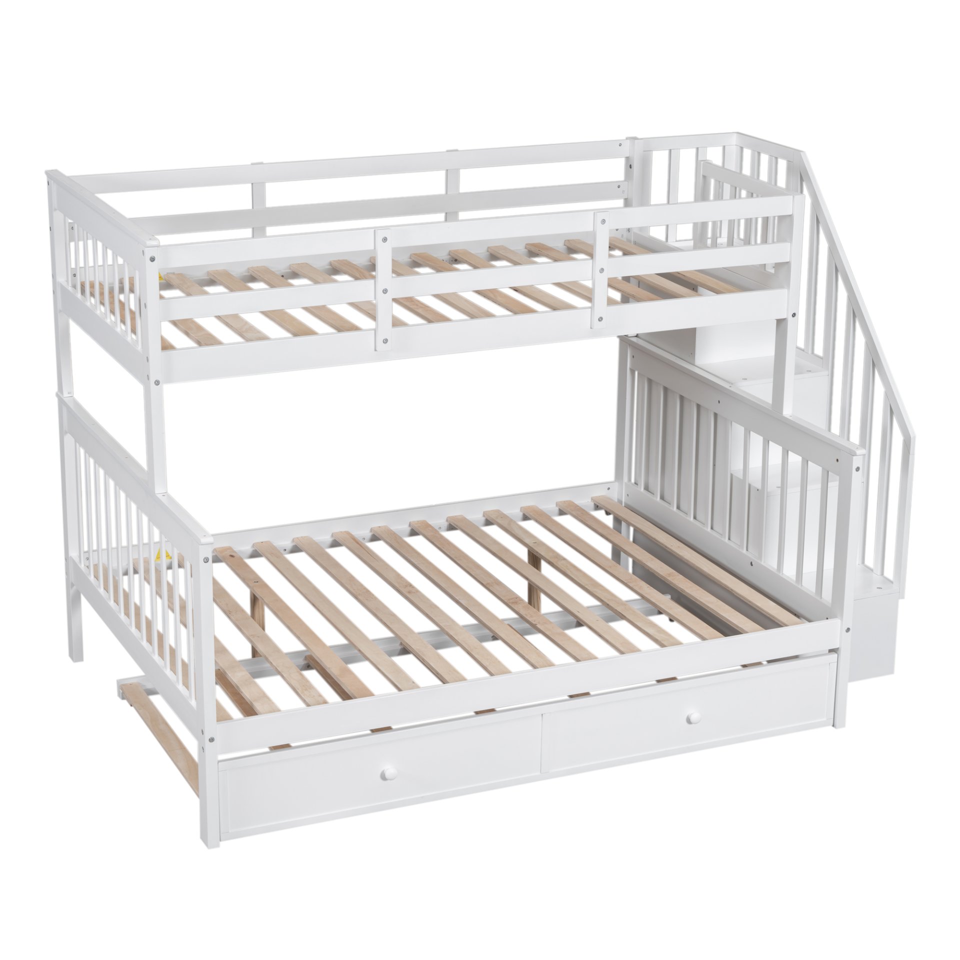 Twin Over Full Bunk Bed With Twin Size Trundle, Storage And Guard Rail For Bedroom - White - Image 6