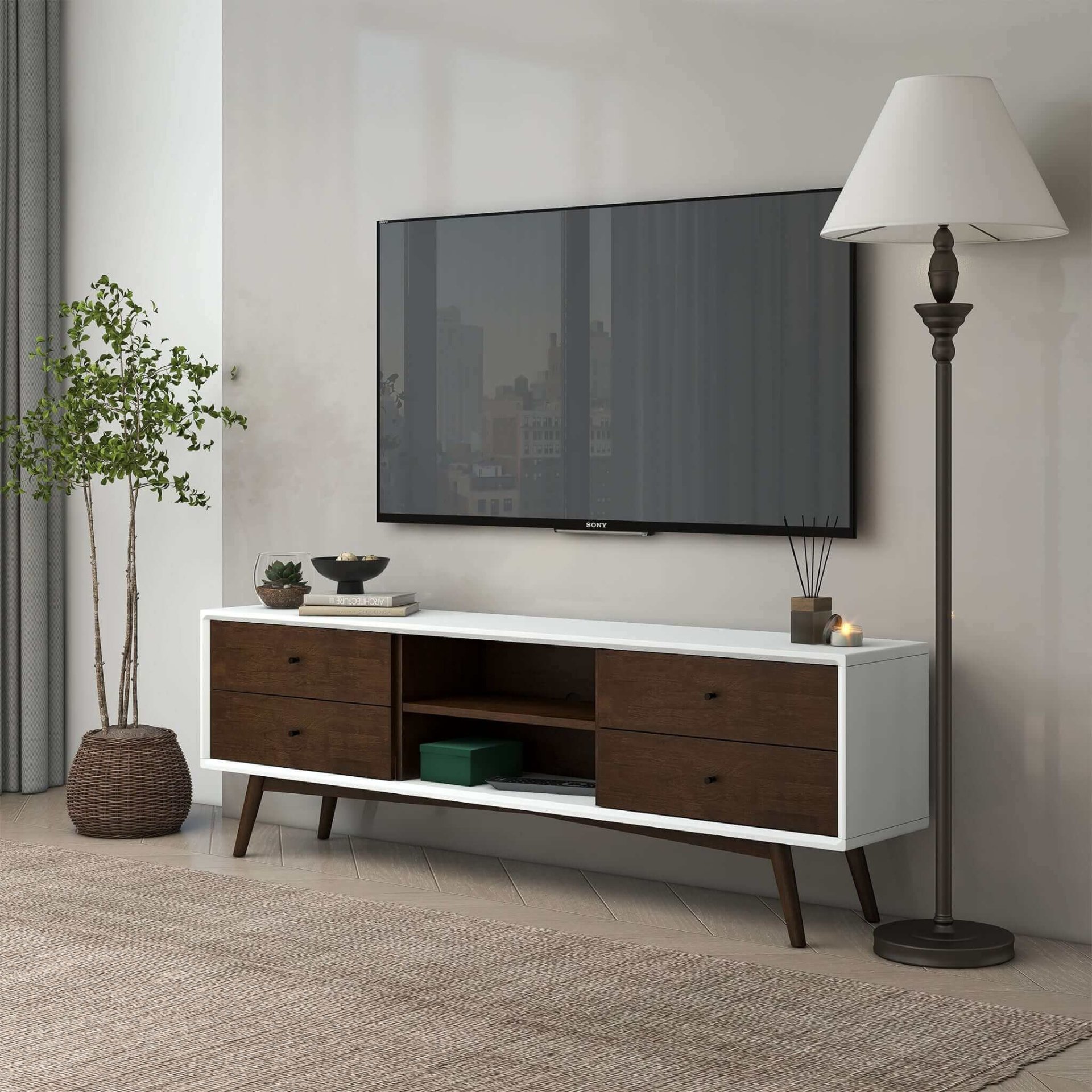 Caroline - White TV Stand Up To 72" - Brown / White - Image 5