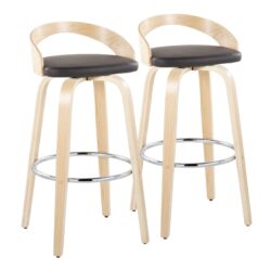 Grotto - Contemporary Fixed Height Barstool With Swivel With Round Footrest (Set of 2) - Natural / Brown