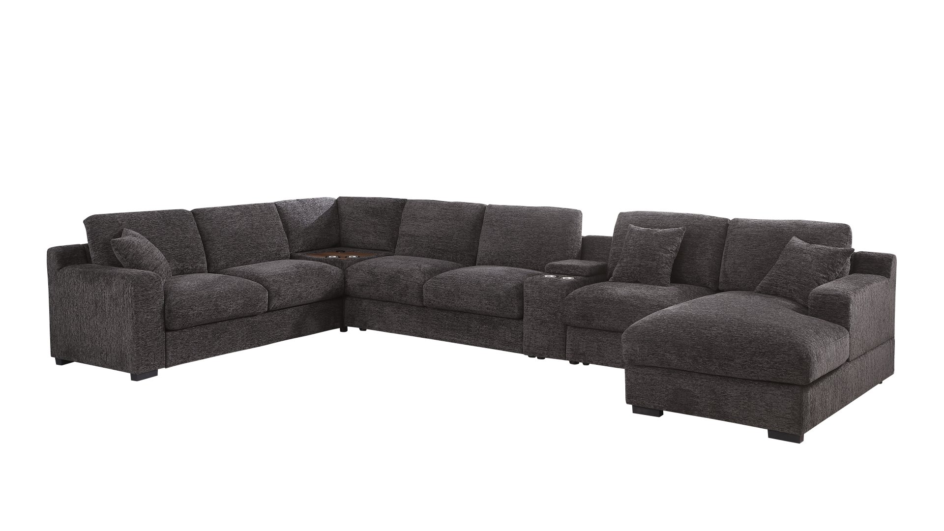 Celine - Chenille Fabric Corner Sectional Sofa With Right Facing Chaise, Cupholders, And Charging Ports - Gray - Image 3