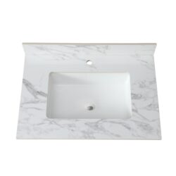 Elegant Bathroom Vanity Top With Rectangular Ceramic Sink And Backsplash - White