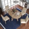 5 Piece Farmhouse Dining Table Set Wood Round Extendable Dining Table And 4 Upholstered Dining Chairs - Natural Wash - Image 4