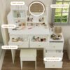 Fashion Vanity Desk With Mirror And Lights For Makeup And Cushioned Chair, Adjustable 3 Color Lighting - White - Image 4