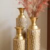 Metal Decorative Vases High Distress Metal Center Vases With Growing Vine Patterns, (Set of 3) Vases For Home Decoration - Gold - Image 12